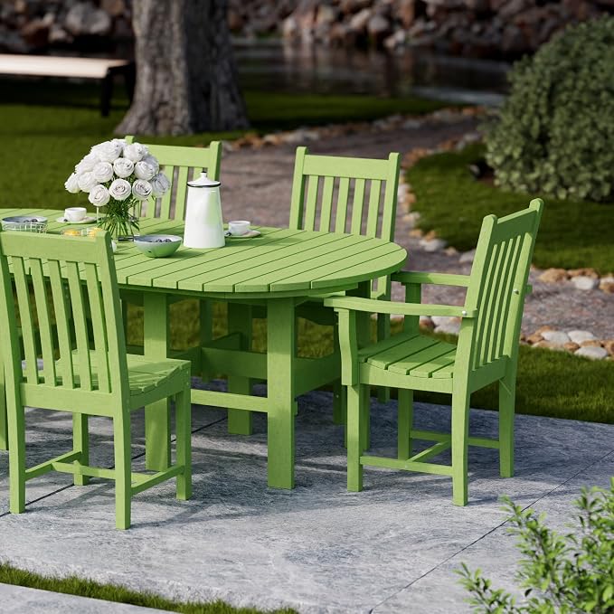 Wildridge Classic 7-Piece 44"x84" Dining Set, Lime Green - Outdoor Weather Resistant Recycled Plastic Furniture for Patio