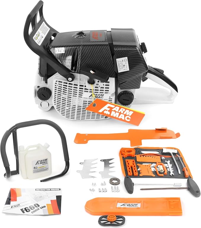 F660VW 28Inch Professional Gas Chainsaw, 92CC Chainsaw with Alloy Bar & Chain, 6.4HP Heavy-Duty Engine, Compatible with MS660 & G660 Professional Chain Saw for Large-Scale Felling, Cutting