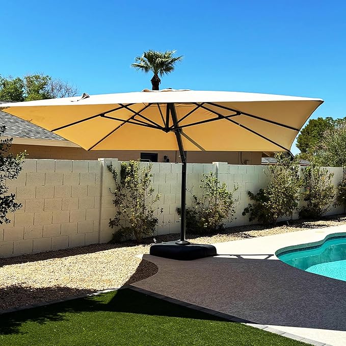 PURPLE LEAF 11 FT Square Patio Cantilever Umbrella Large Outdoor Aluminum Offset Umbrella with 360-degree Rotation for Garden Deck Backyard Pool, Beige