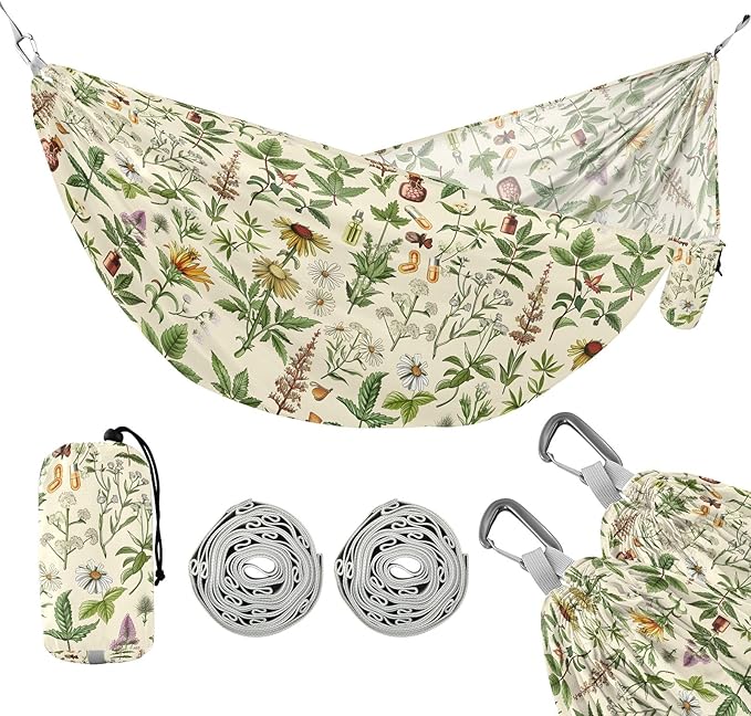 Camping Hammock Outdoor Hammocks for Outside Herbal Floristic Beach Trees Portable Lightweight with Pockets Tree Straps Indoor