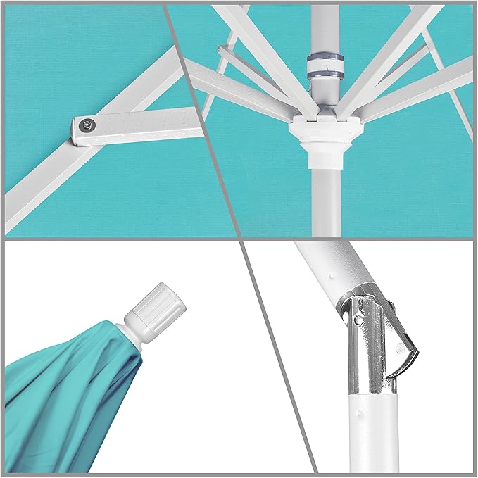 California Umbrella 11Ft Premium Sunbrella Patio Umbrella, Hand-Crank, Tilt-Collar, White Frame, Aruba Fabric