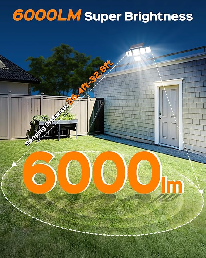 Motion Sensor Outdoor Lights with Flexible Octopus Tripod , 6000LM 336LED Security Flood Lights with Remote Control, 360°Wide Angle, 6 Heads Solar Lights Outdoor Waterproof for Yard Patio Garage