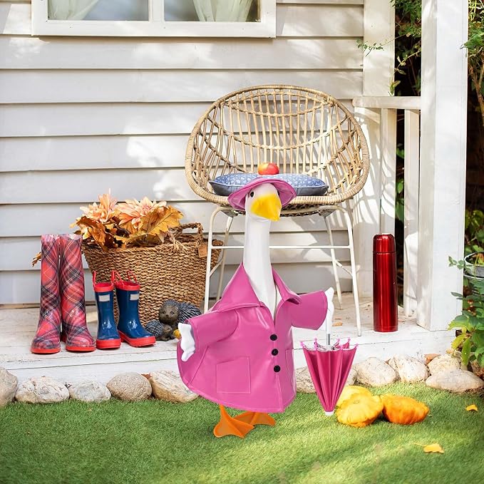 Summer Goose Outfits 23 Inch Porch Goose Raincoat Clothes Yard Goose Umbrella Outfit Fits Cement or Plastic Geese Statue for Outdoor Lawn Garden Patio Summer Holiday Decor (Pink)