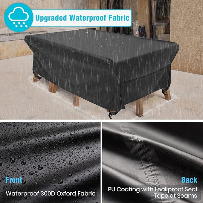 Velway Patio Table Chairs Set - Waterproof 88"L x 62"W x 28"H Outdoor Bistro Dining Set - Fire Pit Table Cover - Furniture Cover - Small Rectangle - Ultra Windproof - UV-Resistant