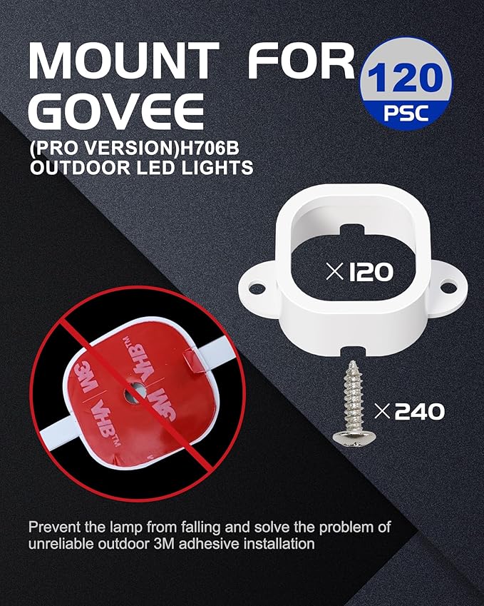 Light Clips for Govee Pro Outdoor Lights H706/H806, 120 Pcs Mounting Brackets, Install Firmly, Replace 3M Glue, for Govee Pro Permanent Outdoor Lights Extension (White)