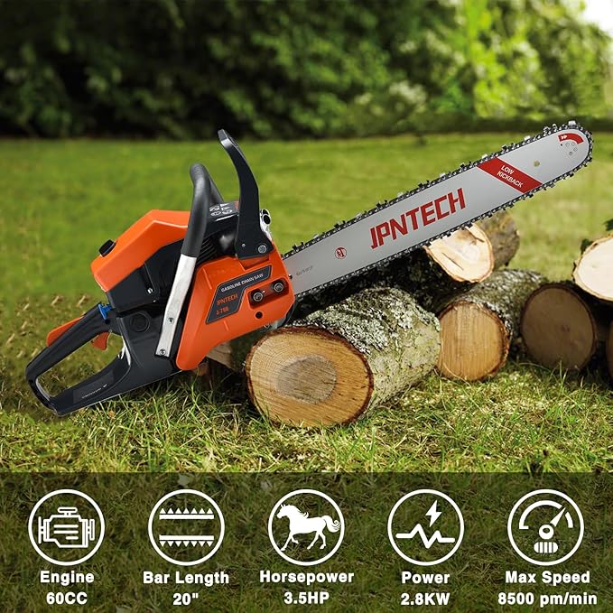 60cc Gas Chainsaw 20 Inch 2-Cycle Petrol Chainsaw Handheld Cordless Chain saw for Wood Cutting Forest Farm Garden Use