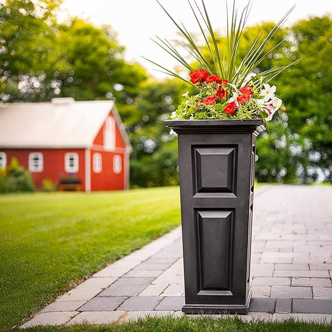 Mayne Nantucket 32-Inch Tall Planter – Self-Watering, Weather-Resistant Planter for Flowers – Durable Outdoor Design for Patio, Porch, or Entryway