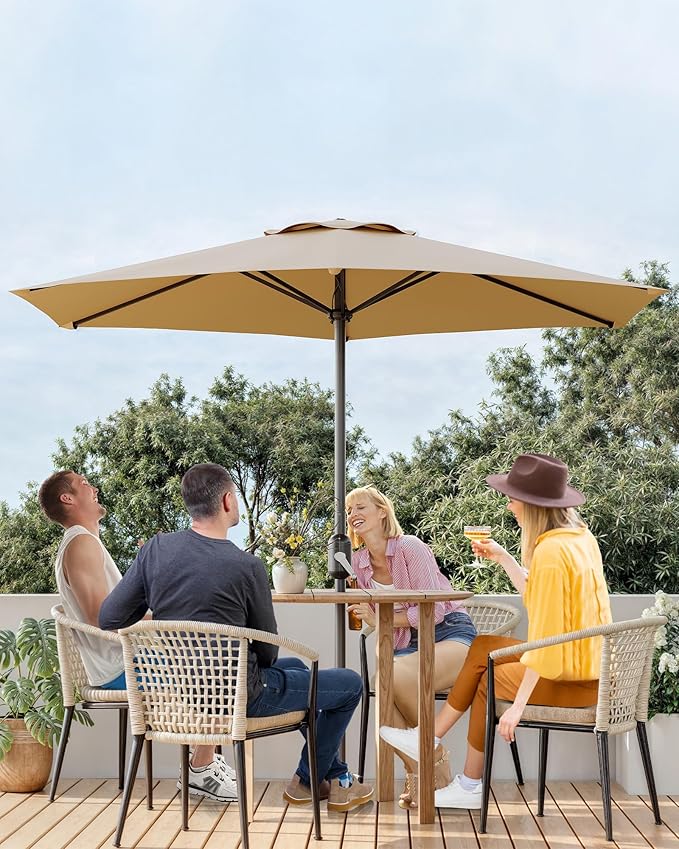 GarveeLife 7.5 ft Outdoor Patio Umbrella, Outdoor Table Umbrella, Market Umbrella, 6 Sturdy Ribs UV Protection Waterproof for Garden, Deck, Backyard, Pool (Tan)