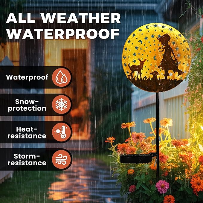 Solar Garden Lights, Metal Shepherdess Sculpture Pathway Stakes, Waterproof Outdoor Decorative Lights for Yard Art Patio Garden Porch, Gifts for Women Mom, 1 Pack
