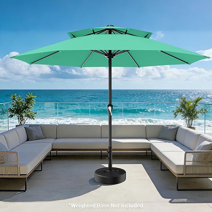 AreShark 11ft 2 Tiers Patio Umbrella - Outdoor Umbrella Waterproof UV Protection, Market Table Umbrella w/ 8 Sturdy Ribs&Crank for Pool, Porch, Garden(Turquoise)