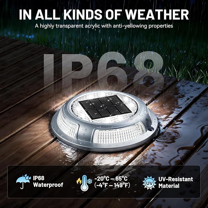 Solar Driveway Lights, 4 Pack Heavy Duty Driveway Lights Solar Powered 2 Color Mode (Cool/Warm White) IP68 Waterproof Outdoor Solar Deck Lights with Ground Stake for Pathway Garden Yard Walkway Dock