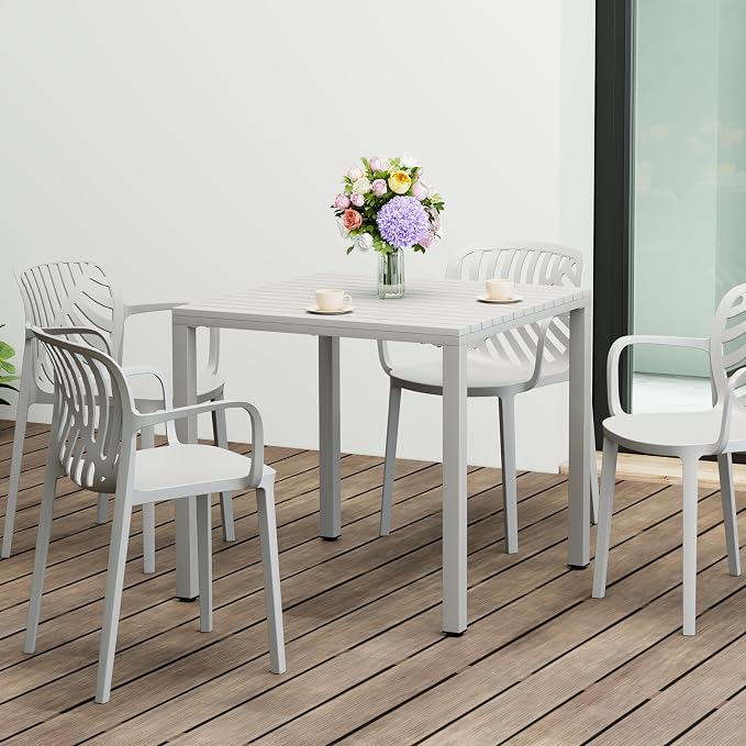 WestinTrends Playa 31.5" Iron Metal Frame Outdoor Square Patio Dining Table, Gray