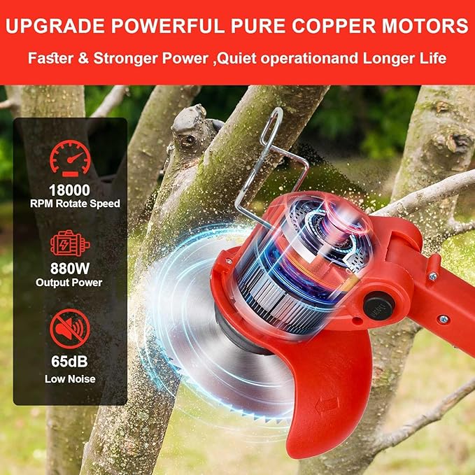 3-in-1 Cordless Grass String Trimmer, Brush Cutter & Edger Lawn Tool with 2X 24V 4.0Ah Li-ion Batteries, Telescopic Shaft and 17 Replacement Blades for Lawn Care, Garden & Yard Trimming (Red)