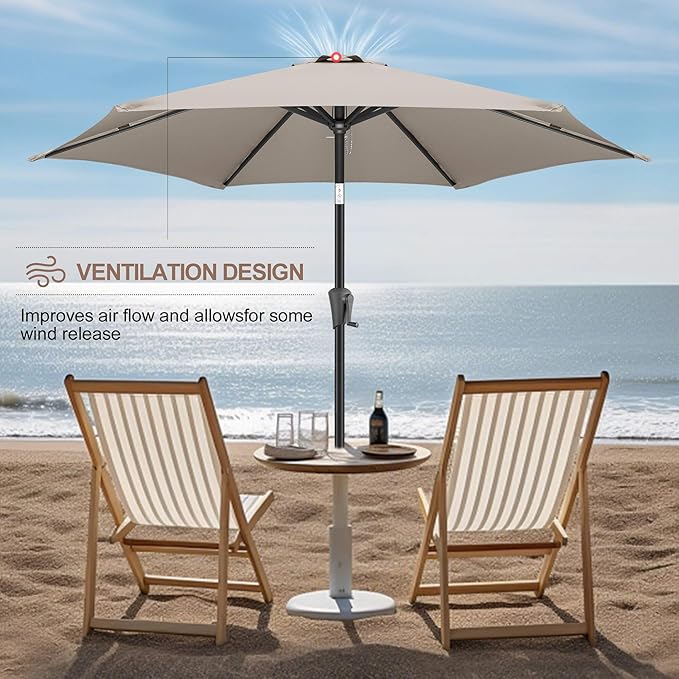 FLAME&SHADE 9ft Patio Umbrella Outdoor - Table Umbrella with Push Button Tilt and Crank, UV Protection, 6 Sturdy Ribs, Market Umbrella for Garden, Deck, Backyard, Lawn, Pool and Beach(Taupe)