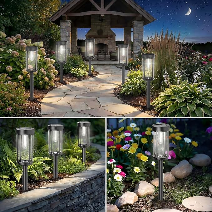 Sparkblaze 12 Pack Solar Pathway Lights Outdoor, Modern Classic Solar Garden Lights, Auto On/Off Landscape Lighting for Yard, Lawn, Patio, Walkway, Waterproof Solar Stake Lights. (12, Cold White)