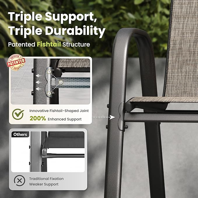PHI VILLA 9 Piece Patio Table and Chairs Set for 8 Person, Large Metal Slat Rectangle Table and Stackable Patio Chairs with Textilene Mesh Fabric, All Weather Patio Furniture Set for Deck Lawn Garden