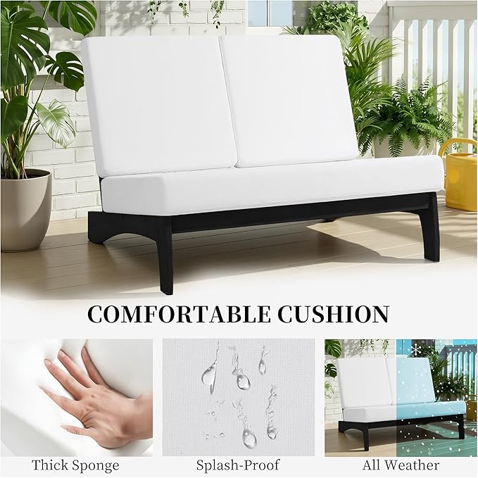 UIXE 8 Pieces All Weather Black Wood Patio Furniture Sets, 2 Patio Loveseat, 4 Patio Bistro Chair, Outdoor Sectional Sofa Furniture Backyard Conversation Set with Coffee Table - Beige