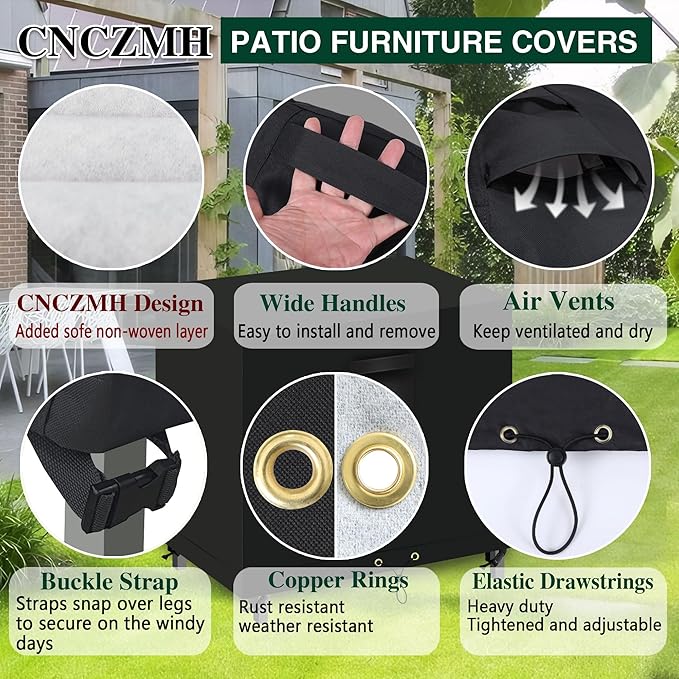 Heavy Duty Patio Furniture Covers Waterproof, 600D Outdoor Furniture Cover Waterproof for Sectional Sofa Couch, Outdoor Dining Table and Chair Set Covers 19''L x 15''W x 18''H, Black