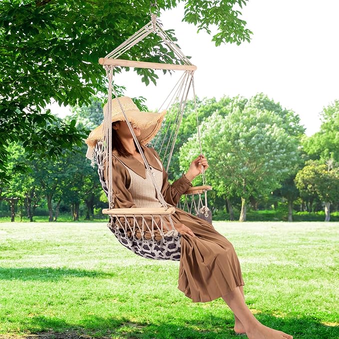 Backyard Expressions Extra Padded Reversible Hanging Rope Swing - Max 275 Lbs - Wooden Spreader Bar - for Any Indoor or Outdoor Spaces