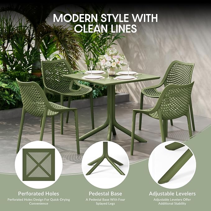WestinTrends Playa 31.5" Square Plastic Outdoor Patio Dining Table for 4, Olive Green