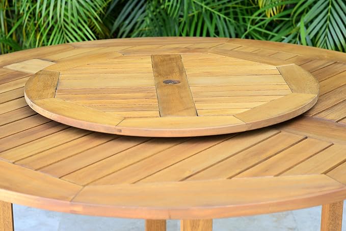 Urban Elements Melbourne 9-Piece Round Patio Furniture Set | Teak Finish 100% FSC Eucalyptus Wood | Backyard Furniture, Outside Table and Chairs, Outdoor Dining Set, White