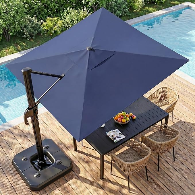 LAUSAINT HOME 9 FT Patio Umbrella, Outdoor Large Cantilever Windproof Patio Offset Umbrella with 360° Rotation for Backyard, Pool, Lawn, Deck (Square, Navy Blue)