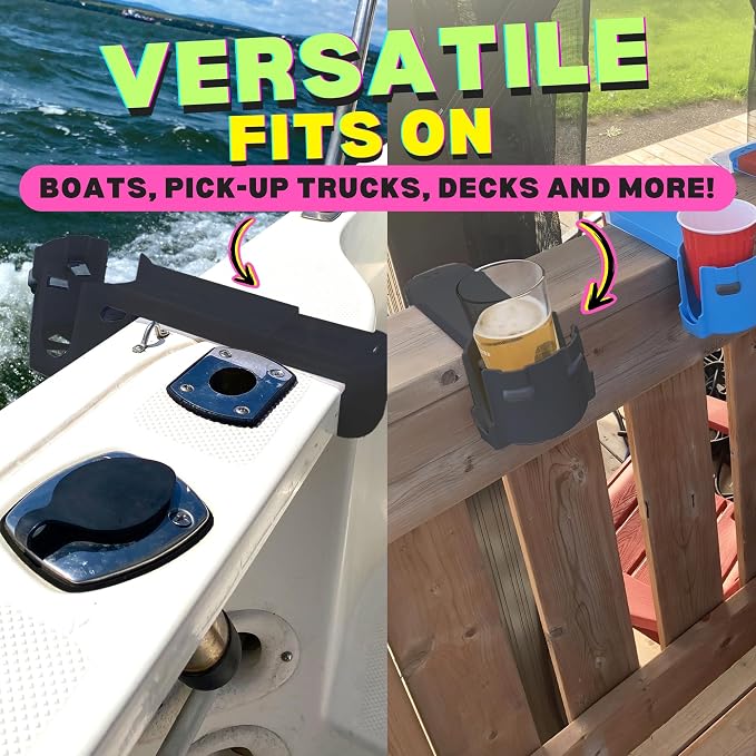 2-Pack Poolside Cup Holders for Square-Top Above Ground Pools, Adjustable Fit for Wide Edges, Non-Slip Silicone Grips, Fits Tumblers & Drink Bottles, Use on Deck, Boat & Patio, Dark Grey