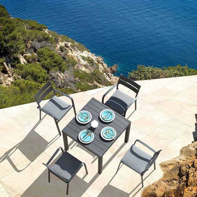 Soleil Jardin Aluminum Patio Extendable Dining Table, 35" - 71", Adjustable Indoor Outdoor Furniture Rectangle Table for 4-6 Person Porch Deck Garden,Dark-Grey
