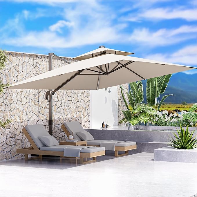 10' X 13' Outdoor Patio Umbrella Large Rectangle Cantilever Umbrella Heavy Duty 360°Rotation Offset Umbrella for Garden Deck Pool Patio,Beige