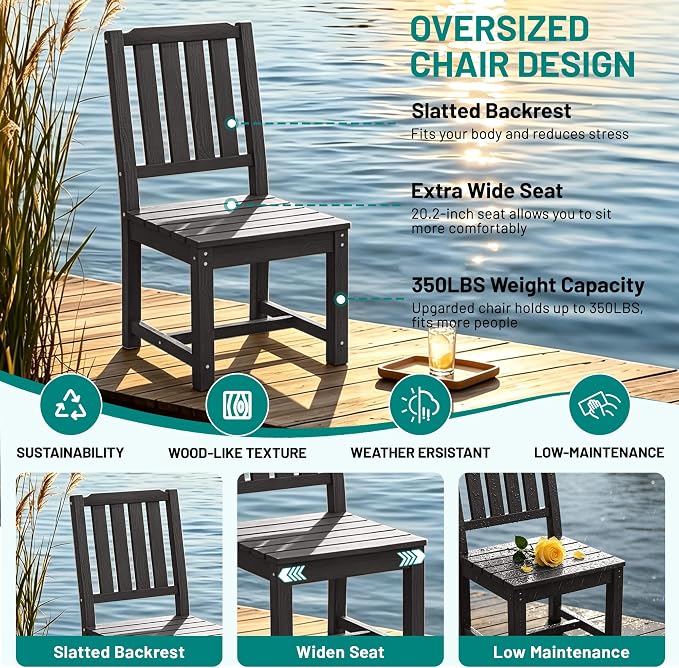 PLUUV 5-Piece Outdoor Dining Set – HDPE Patio Furniture with Aluminum Table, Umbrella Hole, and 4 Armless Chairs, All-Weather Resistant for Garden & Backyard, Grey