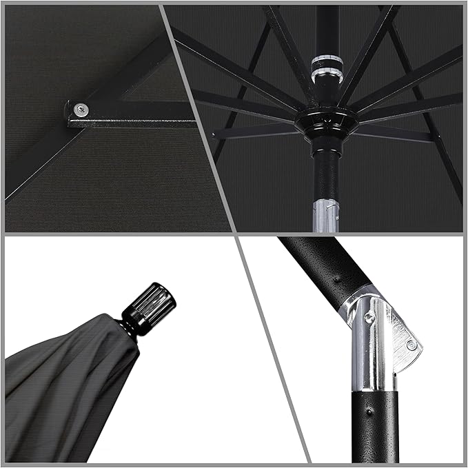 California Umbrella 11Ft Premium Sunbrella Patio Umbrella, Hand-Crank, Tilt-Collar, Black Frame, Black Fabric