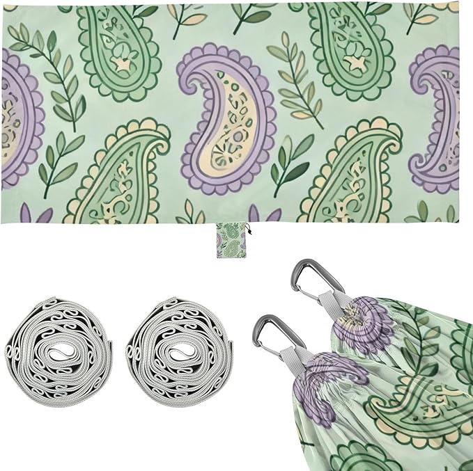 Pastel Paisley Outdoor Hammock with Tree Straps for Outside Beach Patio Garden