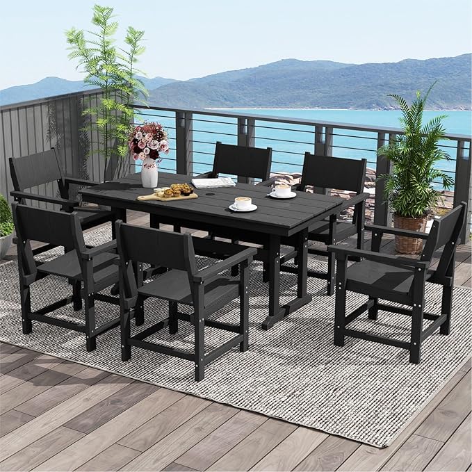 HDPE Outdoor Patio Dining Chairs,Dining Chairs Set of 2 with Arms, Waterproof, Rot Resistant, for Outside, Lawns, Porch, Patio, Deck, Garden Black