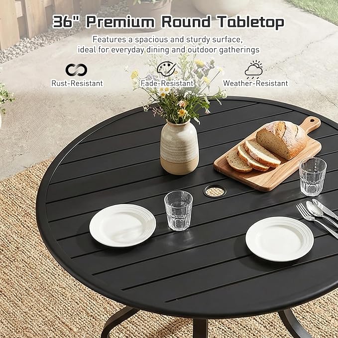 Outdoor Patio Dining Set, Outdoor Furniture Dining Set for Patio, Balcony, Lawn, Garden, Backyard (Gray, 1 Round Table+4 Swivel Dining Chairs)