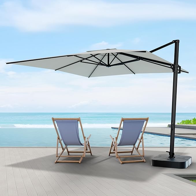 Midtown Umbrellas 9 x 9 Ft Outdoor Cantilever Patio Umbrella w/Terylast Off Cream Fabric - Rotate 360° Offset Patio Umbrella, Deck Patio Umbrella, Backyard Umbrella & Garden Umbrella - Black Frame