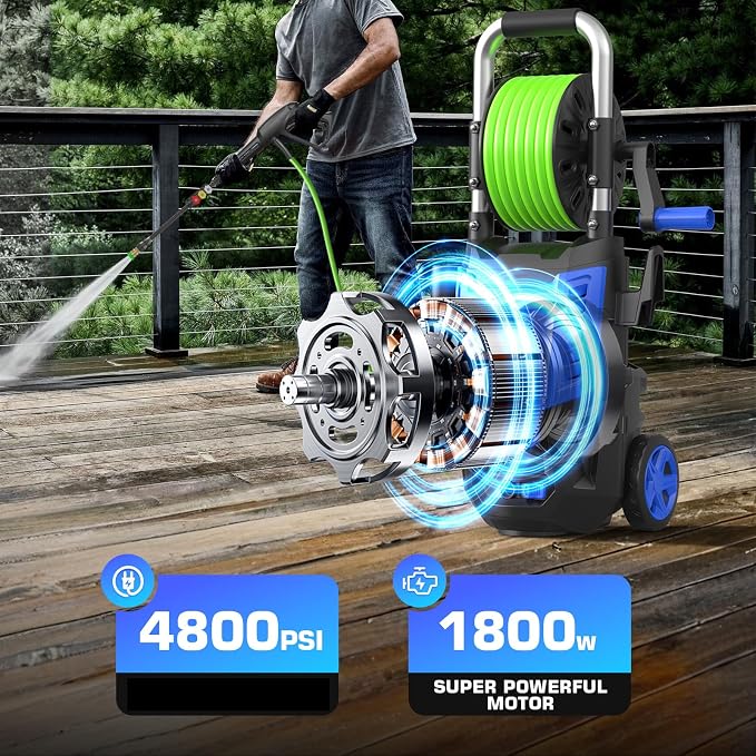 Electric P*ressure Washer 4800PSI, 4.0GPM Portable Power Washer with Foam Cannon,4 Nozzles,33FT Hose and Soap Bottle,Car Wash Machine/Car/Driveway/Patio Clean,Blue