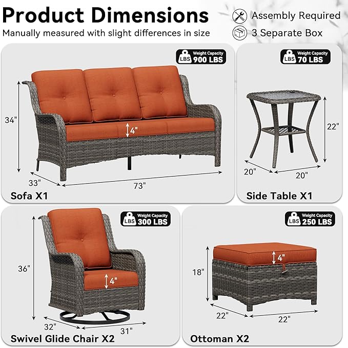 6 Piece Outdoor Wicker Patio Furniture Set, Outdoor Swivel Rocker Patio Chairs Set with Thickened Olefin Cushions, High Back and Deep Seating, Hand-Woven PE Rattan for Porch, Deck