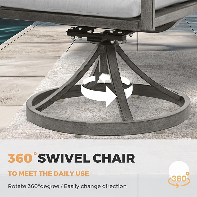 HAPPATIO 9-Piece Patio Outdoor Dining Set - All Aluminum Patio Table and Chairs Set for 8 Includes 1 Rectangular Table, 6 Dining Chairs, and 2 Swivel Chairs with Cushions for Lawn, Garden