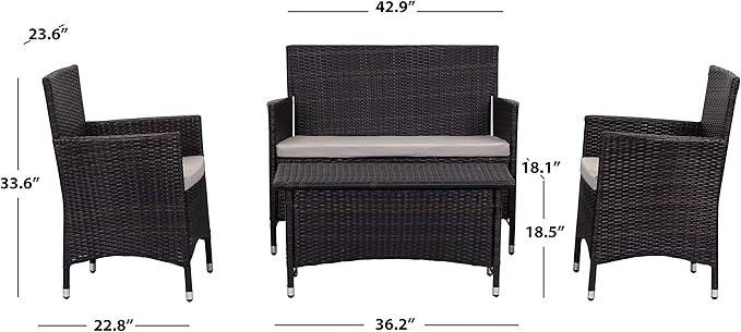 Safavieh Outdoor Collection Figueroa Brown and Sand 4-Piece Patio Set