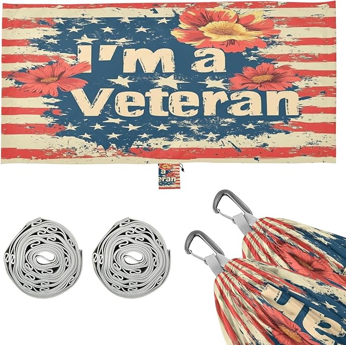 National Vietnam War Veterans Day Flowers Army Outdoor Hammock with Tree Straps Tree Hammock for Outside Beach Patio Garden