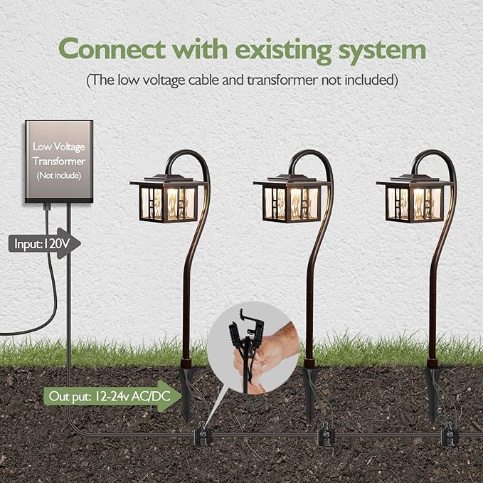 LITFIT Low Voltage Landscape Lighting 4-Pack, Aluminum 12V 3000K Electric Pathway Lights, Waterproof ORB Color Wired Path Lights with Connectors for Walkway Yard Garden, 50000H Integrated LED