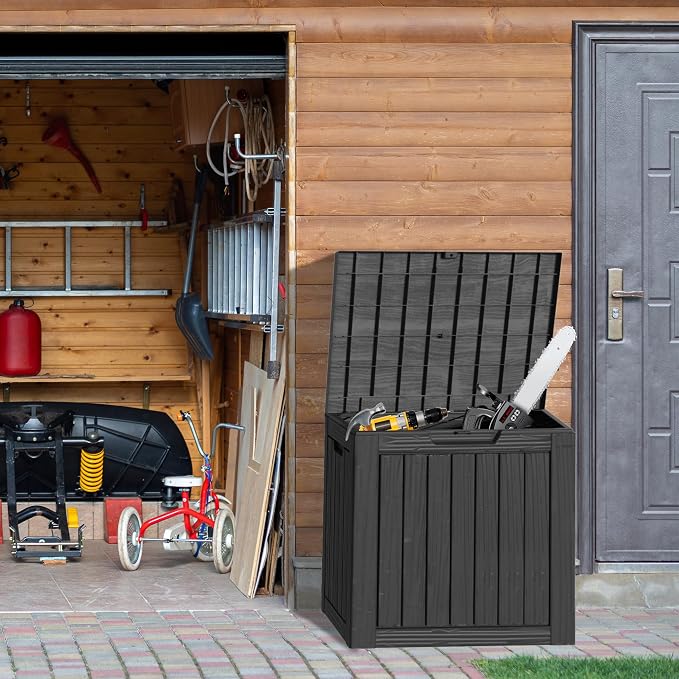 30 Gallon Waterproof Deck Box, Lockable Resin Storage Box for Patio Furniture Cushions Garden Tools and Outdoor Delivery Storage (Black)