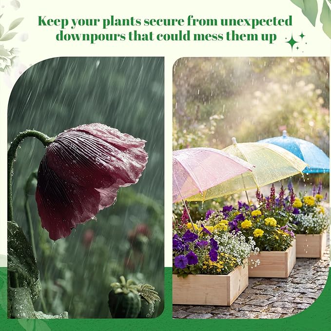 3 Pack Plant Umbrellas for Outdoor Plants Clear Transparent Plant Shade Umbrellas 23.6 Inch with Straight Pole for Potted Plants Seedlings Flowers Garden Beds