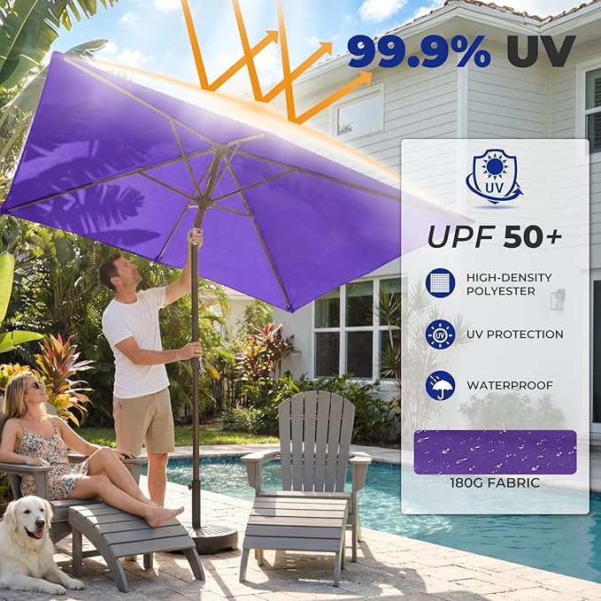 BRIOPAWS 6.5X10 FT Rectangular Patio Umbrella with Base Included | Rectangle Outdoor Umbrellas | 6 Sturdy Steel Ribs | Push Button Tilt & Crank | Heavy Duty for Garden Lawn Deck Backyard Pool |
