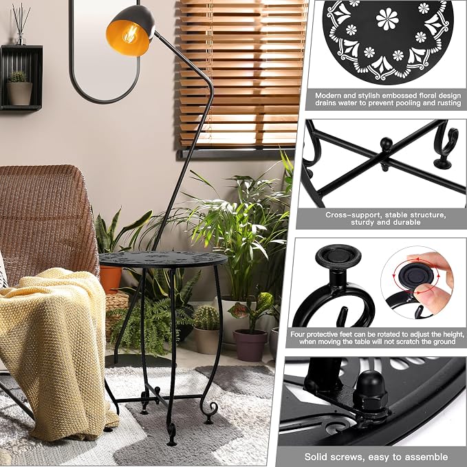 Small Outdoor Side Tables - 14 Inch Metal Patio Side Table, Anti-Rust Waterproof Outdoor Round End Table for Patio Porch Garden Yard Balcony, Black (Style A)