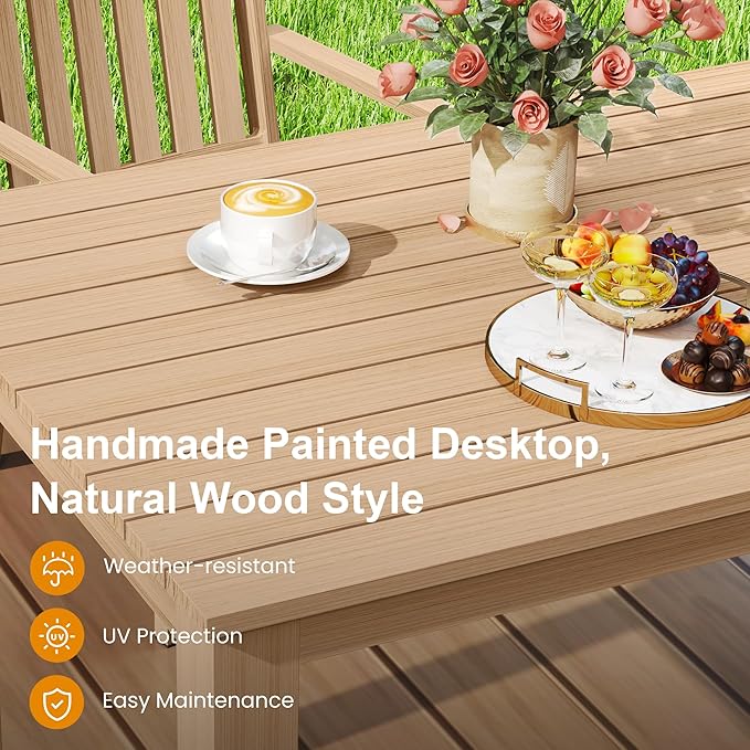 RoyalCraft Aluminum 6 Pieces Patio Dining Sets, Outdoor Dining Table with 4 Chairs and Bench, Outdoor Patio Dining Furniture Set with Removable Cushion for Lawn, Garden, Backyard, Brown