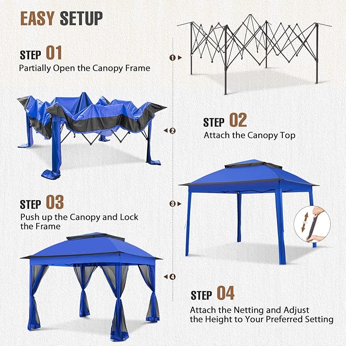 11x11 Pop Up Gazebo Tent with Mesh Netting, Instant Outdoor Canopy with UPF 50+ UV Protection, Water Resistant, Blue