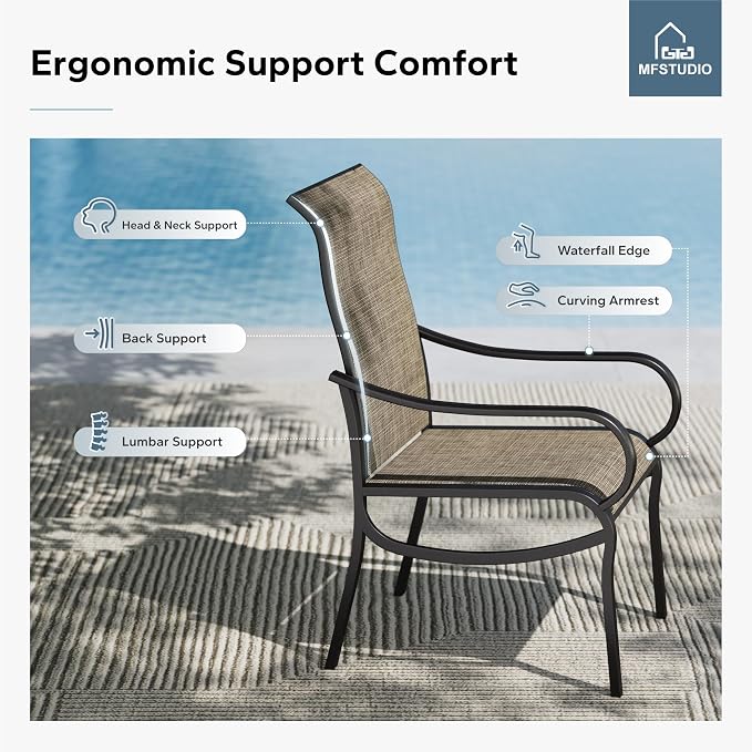 MFSTUDIO Patio Dining Set with Umbrella, Outdoor Dining Set for 4 Persons, Patio Furniture Set with Square Table & Textilene Chairs & Navy Blue Umbrella (Base not Included)