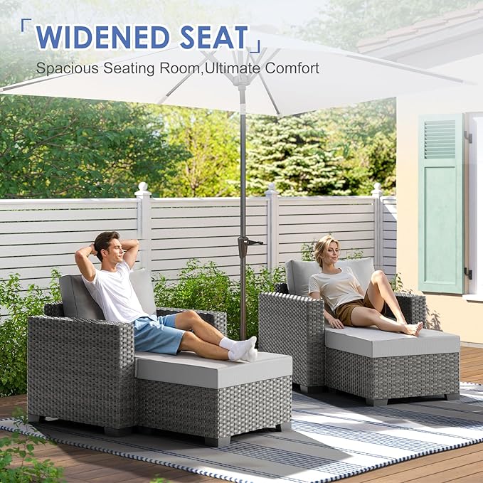 ABCASA 7-Piece Patio Furniture Set | Indoor Comfort for Outdoor Living | Weather-Resistant Wicker & Ultra-Thick Cushions | Grey Patio Conversation Set for Deck, Porch, Poolside