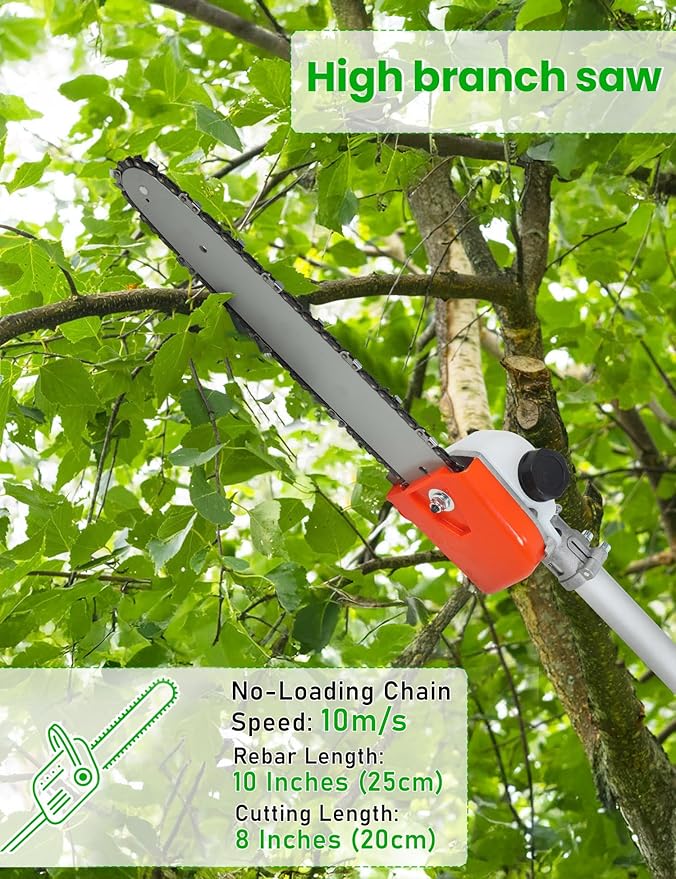 5 in 1 Gas Weed Eater - 52cc 2-Stroke Multi-Functional Hedge Trimmer Pruners Gas Powered Brush Cutter, Pole Saw Chainsaw, Handheld Weed Wacker for Garden and Yard Lawn (Red)